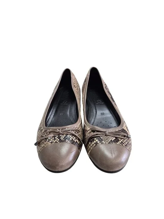 Ecco Womens Taupe & Snake Print Leather Ballet Flats Size 40 EU - Picture 2 of 12